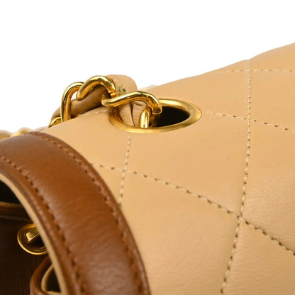 Chanel 1989-1991 Beige Brown Lambskin Shoulder Bag