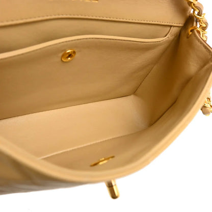 Chanel 1989-1991 Beige Brown Lambskin Shoulder Bag