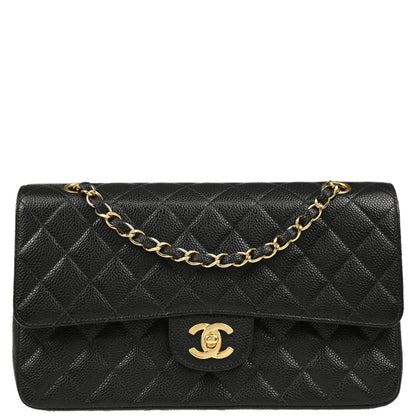 Chanel 2003-2004 Black Caviar Medium Classic Double Flap Shoulder Bag