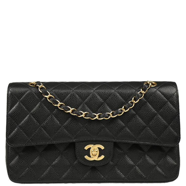 Chanel 2003-2004 Black Caviar Medium Classic Double Flap Shoulder Bag