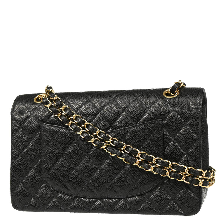 Chanel 2003-2004 Black Caviar Medium Classic Double Flap Shoulder Bag