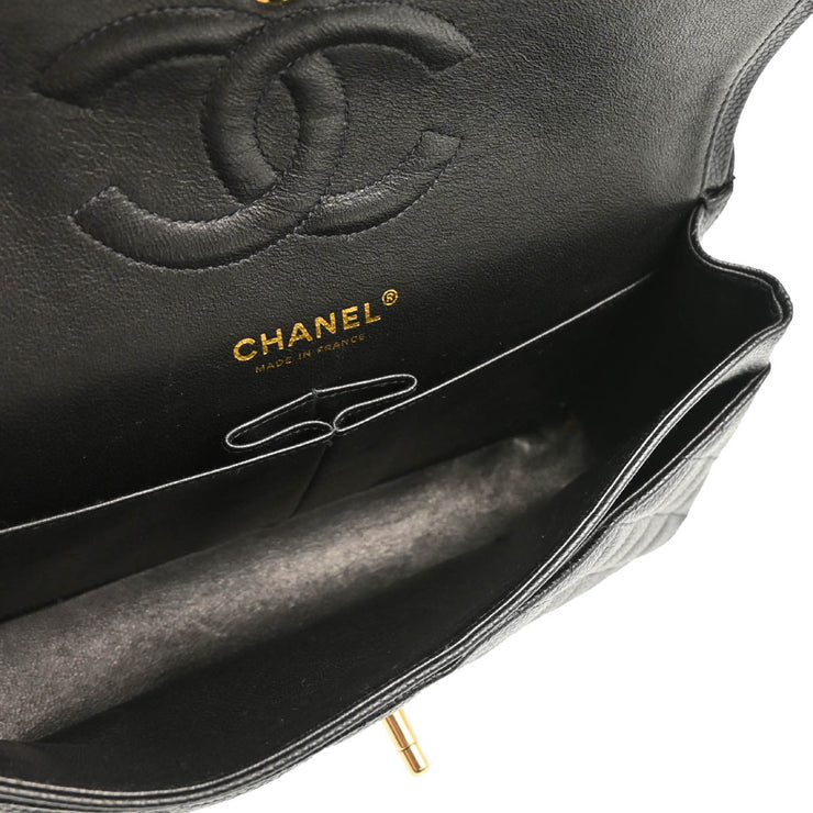 Chanel 2003-2004 Black Caviar Medium Classic Double Flap Shoulder Bag