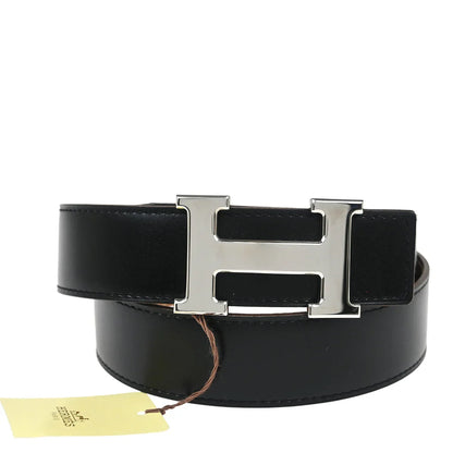 Hermes Black Box Calf Constance Reversible Belt #75 Small Good