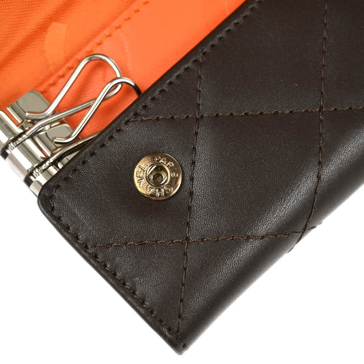 Chanel 2005-2006 Brown Calfskin Cambon Ligne Six Hook Key Case Small Good