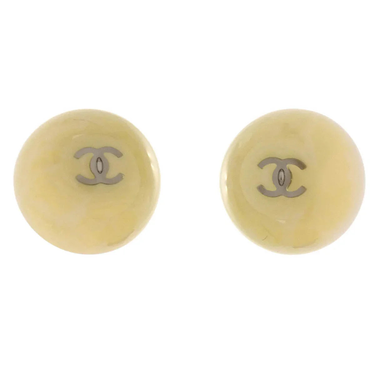 Chanel Button Earrings Clip-On Beige Acrylic 99P