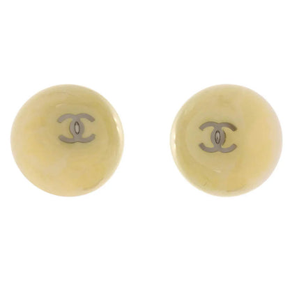 Chanel Button Earrings Clip-On Beige Acrylic 99P