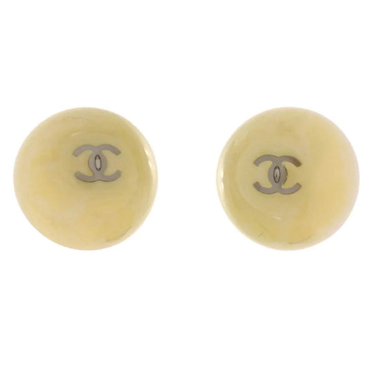 Chanel Button Earrings Clip-On Beige Acrylic 99P