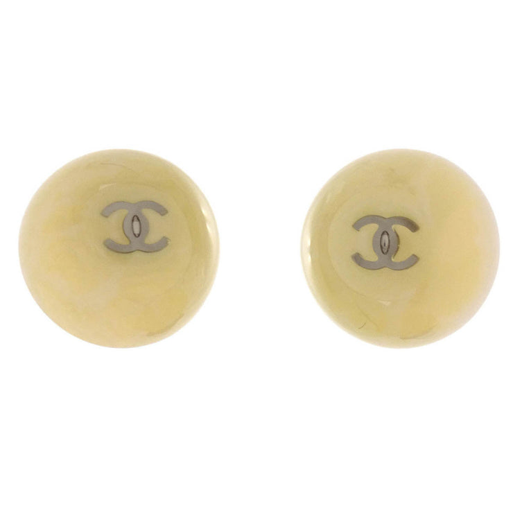 Chanel Button Earrings Clip-On Beige Acrylic 99P
