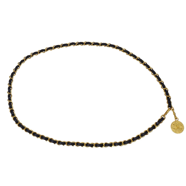 Chanel Chain Belt Medallion Gold Black Small Good