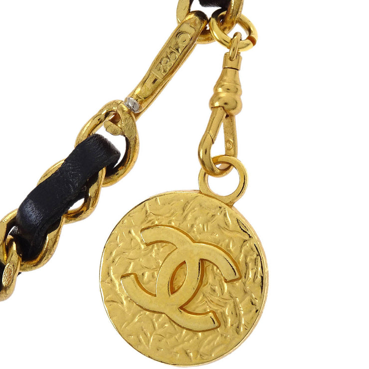 Chanel Chain Belt Medallion Gold Black Small Good