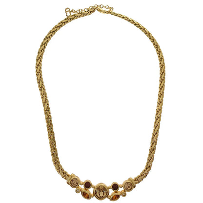 Christian Dior Necklace Gold Rhinestone