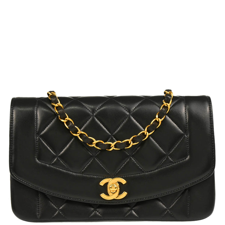 Chanel 1996-1997 Black Lambskin Small Diana Shoulder Bag