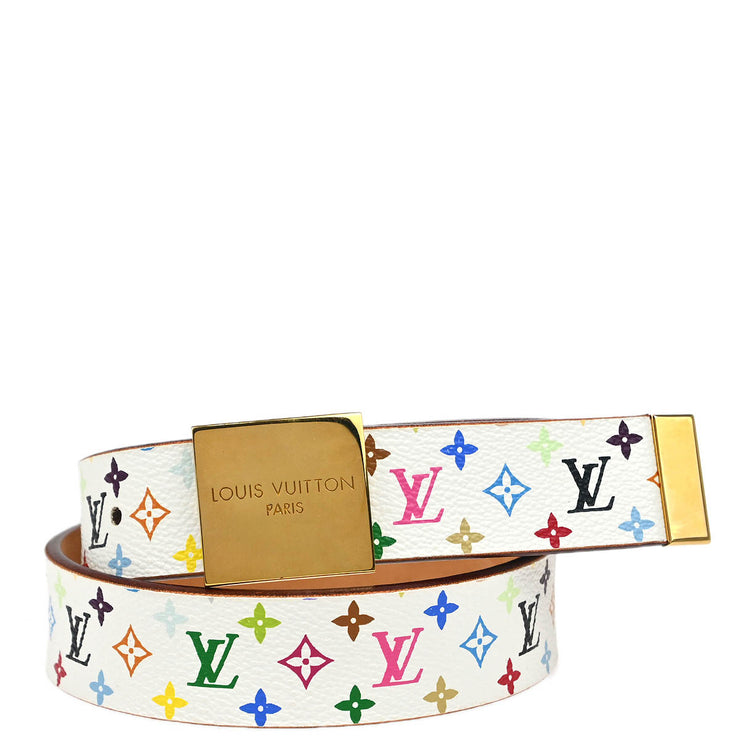 Louis Vuitton White Multicolor Ceinture Carre Belt M9270Y #70/28 Small Good