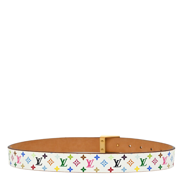 Louis Vuitton White Multicolor Ceinture Carre Belt M9270Y #70/28 Small Good