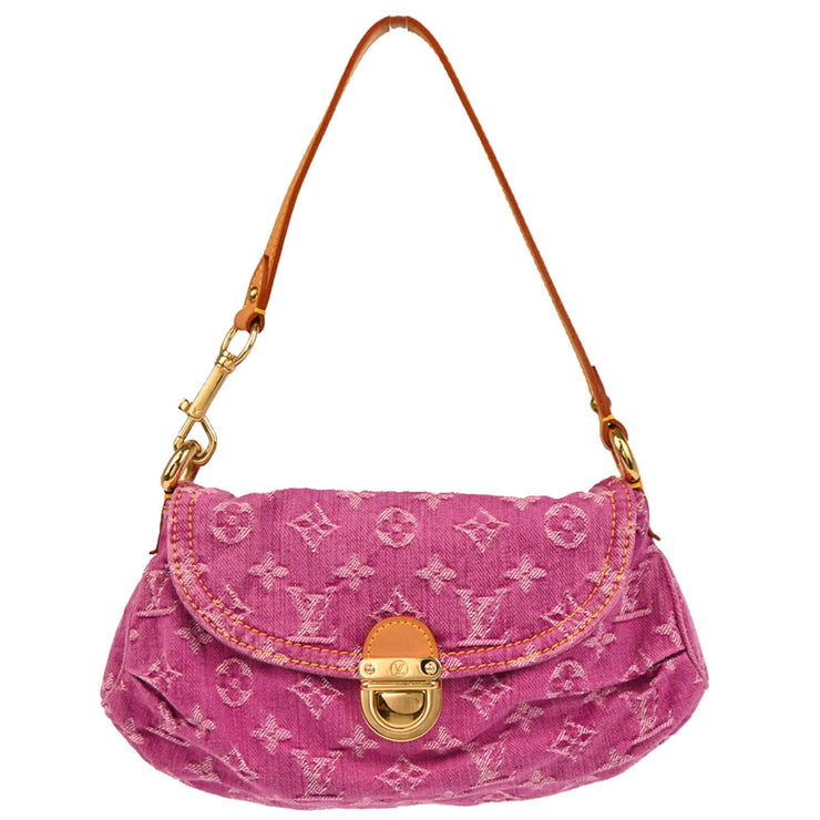 Louis Vuitton 2006 Pink Monogram Denim Mini Pleaty Handbag M95216