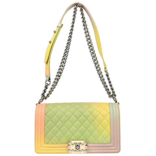 Boy Chanel 2018 Pastel Rainbow Caviar Medium Shoulder Bag
