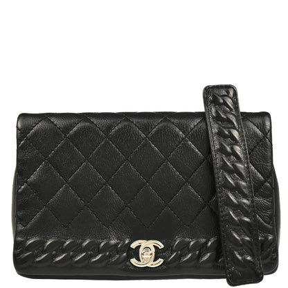Chanel 2018 Black Embossed Calfskin Turnlock Small Full Flap Shoulder Bag