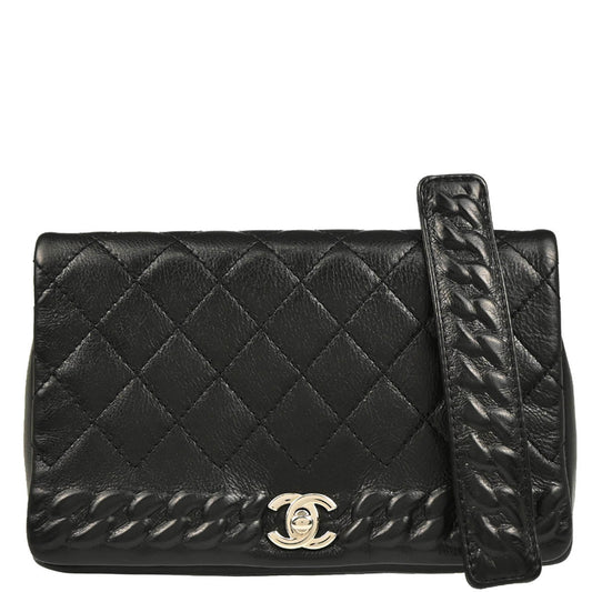 Chanel 2018 Black Embossed Calfskin Turnlock Small Full Flap Shoulder Bag