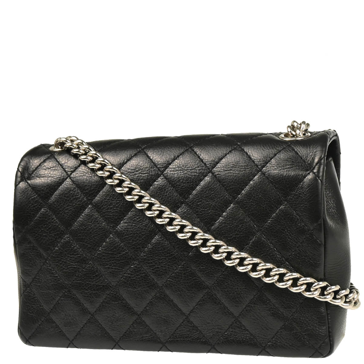 Chanel 2018 Black Embossed Calfskin Turnlock Small Full Flap Shoulder Bag