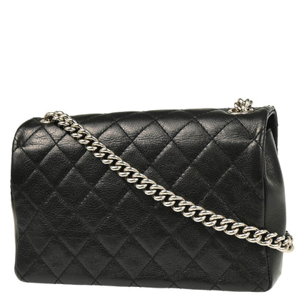 Chanel 2018 Black Embossed Calfskin Turnlock Small Full Flap Shoulder Bag