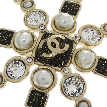 Chanel Snowflake Dangle Earrings Clip-On Gold Rhinestone B19B