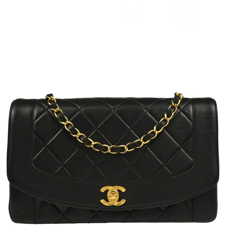 Chanel 1991-1994 Black Lambskin Medium Diana Shoulder Bag