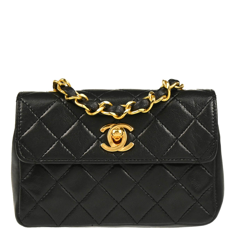 Chanel 1989-1991 Black Lambskin Shoulder Bag