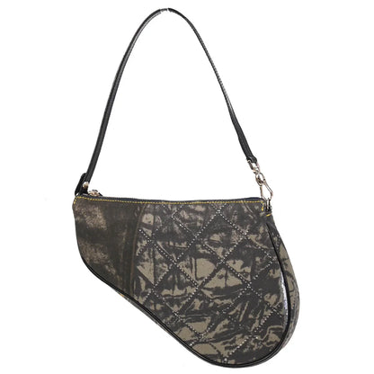 Christian Dior 2001 Blue Denim Print Saddle Handbag