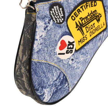 Christian Dior 2001 Blue Denim Print Saddle Handbag
