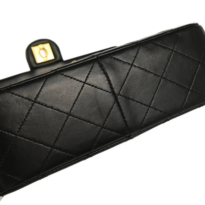 Chanel 1989-1991 Black Lambskin Classic Square Flap Shoulder Bag