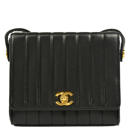Chanel 1996-1997 Black Lambskin Mademoiselle Shoulder Bag