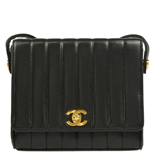 Chanel 1996-1997 Black Lambskin Mademoiselle Shoulder Bag
