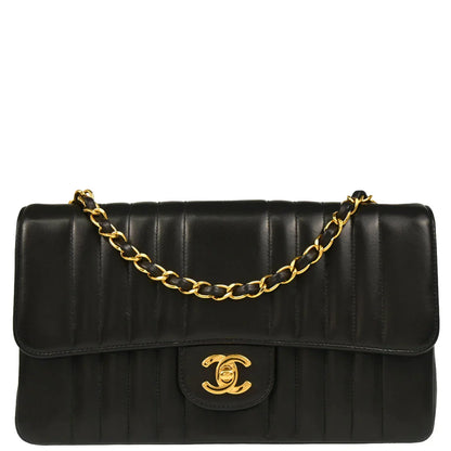 Chanel 1991-1994 Black Lambskin Mademoiselle Shoulder Bag
