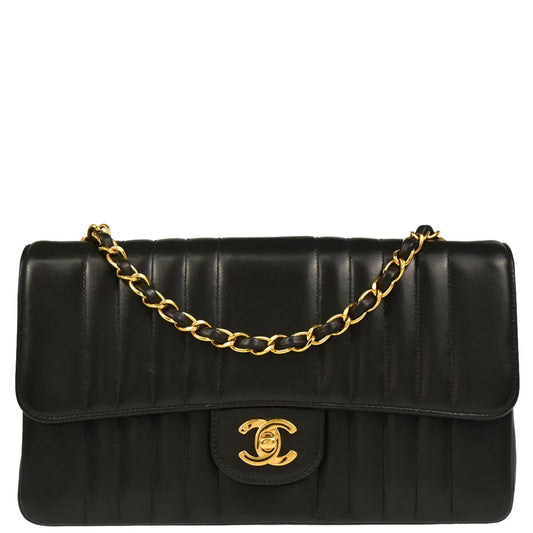 Chanel 1991-1994 Black Lambskin Mademoiselle Shoulder Bag