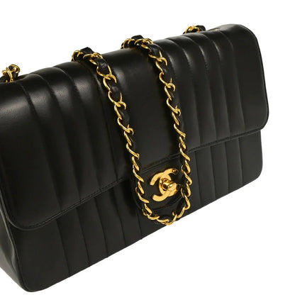 Chanel 1991-1994 Black Lambskin Mademoiselle Shoulder Bag
