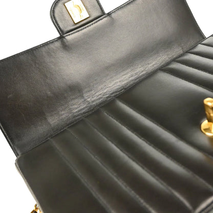 Chanel 1991-1994 Black Lambskin Mademoiselle Shoulder Bag