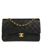 Chanel 1989-1991 Black Lambskin Medium Classic Double Flap Shoulder Bag