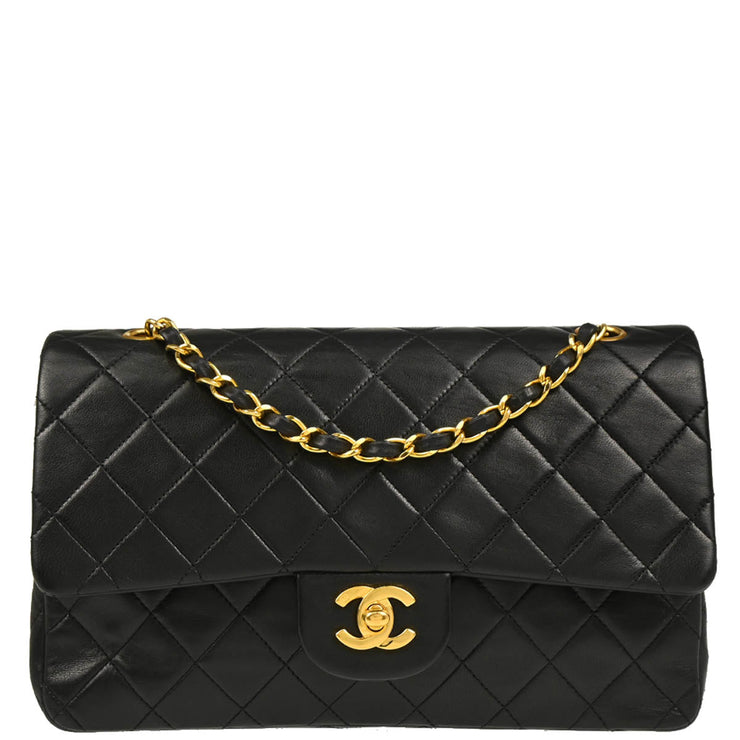 Chanel 1989-1991 Black Lambskin Medium Classic Double Flap Shoulder Bag