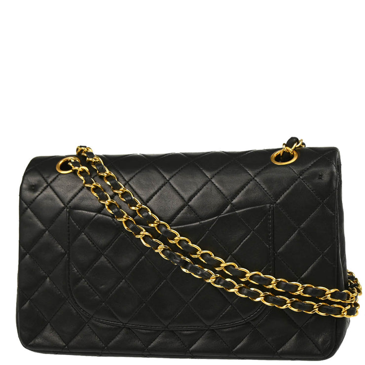 Chanel 1989-1991 Black Lambskin Medium Classic Double Flap Shoulder Bag