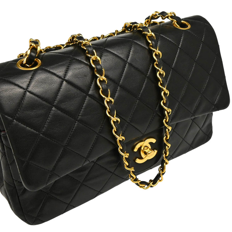 Chanel 1989-1991 Black Lambskin Medium Classic Double Flap Shoulder Bag