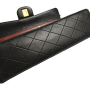 Chanel 1989-1991 Black Lambskin Medium Classic Double Flap Shoulder Bag