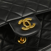 Chanel 1989-1991 Black Lambskin Medium Classic Double Flap Shoulder Bag