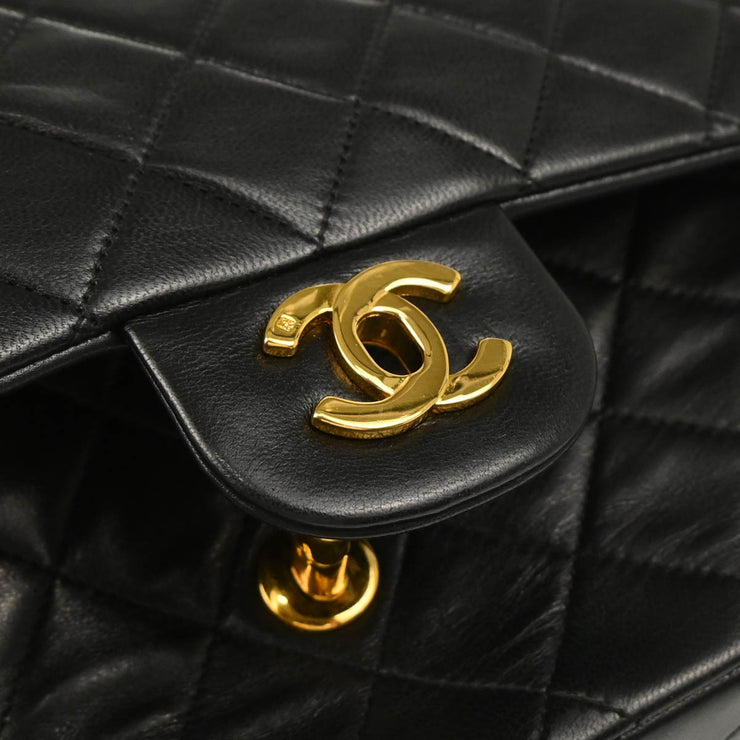 Chanel 1989-1991 Black Lambskin Medium Classic Double Flap Shoulder Bag