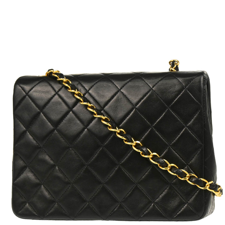 Chanel 1991-1994 Black Lambskin Classic Square Flap Shoulder Bag
