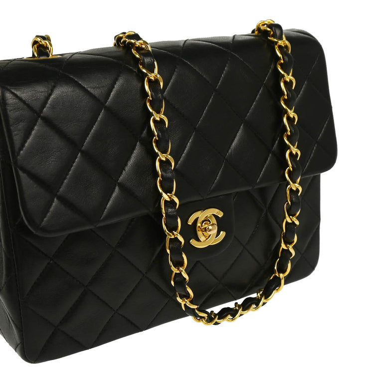 Chanel 1991-1994 Black Lambskin Classic Square Flap Shoulder Bag