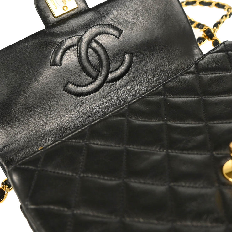 Chanel 1991-1994 Black Lambskin Classic Square Flap Shoulder Bag
