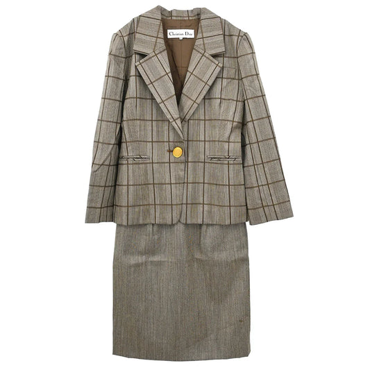 Christian Dior Setup Suit Jacket Skirt Brown #9
