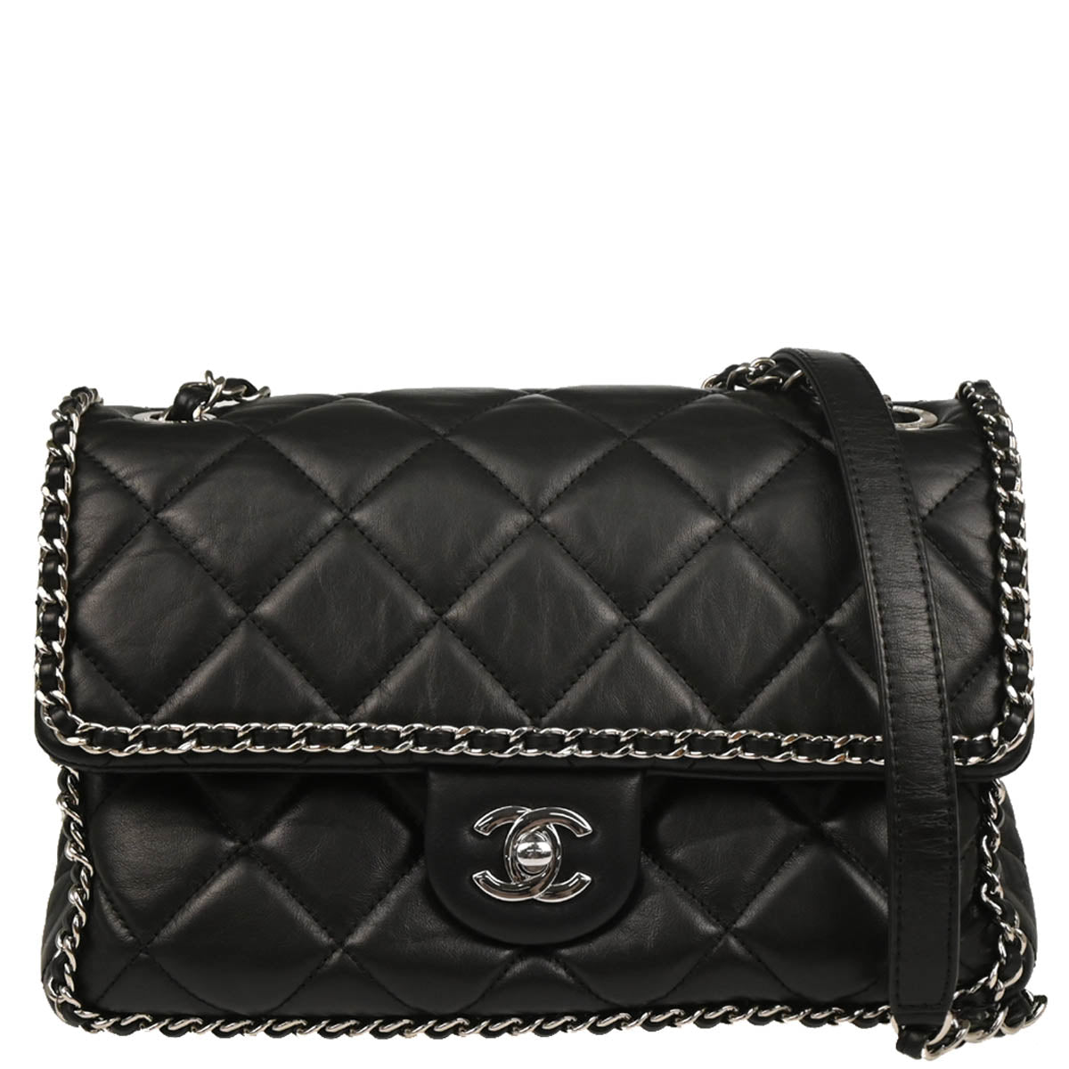 Chanel 2019 Black Calfskin Chain Around Shoulder Bag