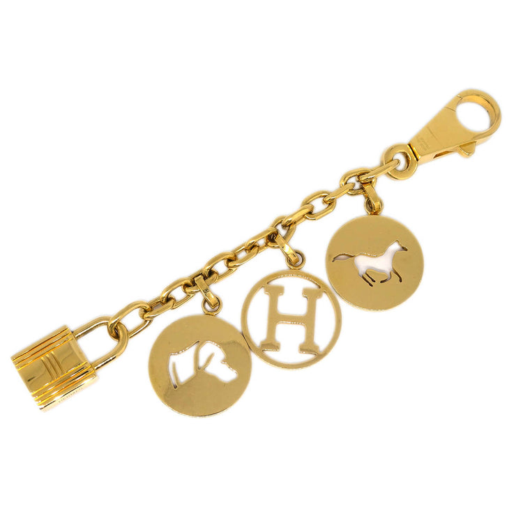 Hermes Amulet Bull Lock Key Holder Bag Charm Gold Small Good