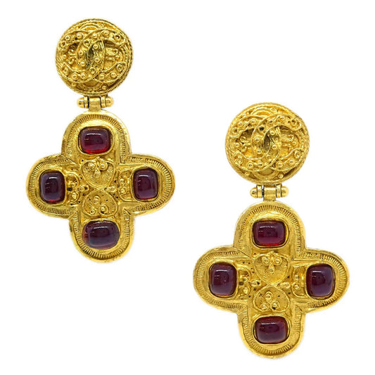 Chanel Gripoix Dangle Earrings Clip-On Gold 94A